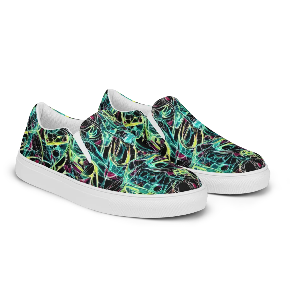 Vivid Circuitry on Women's Slip-On Canvas Shoes — Right Front