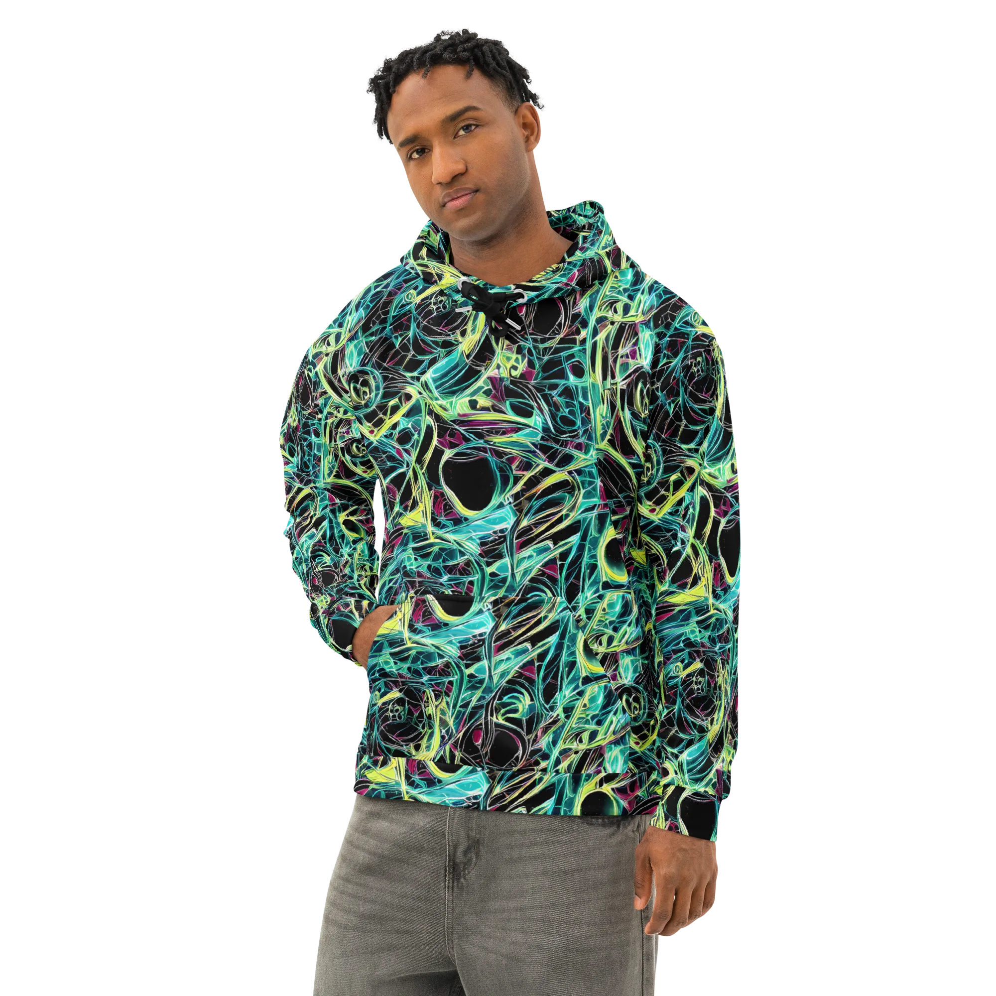Vivid Circuitry on Cotton Hoodie — Left Front