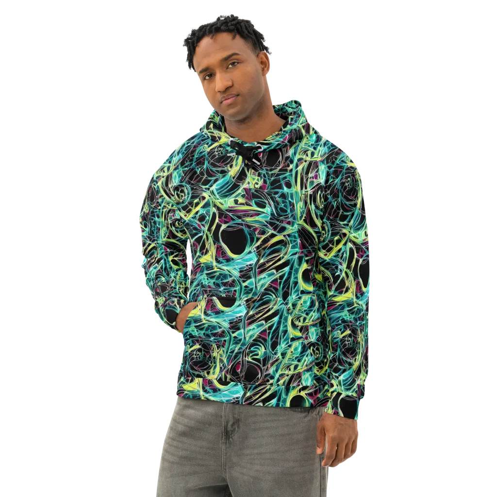Vivid Circuitry on Cotton Hoodie — Left Front