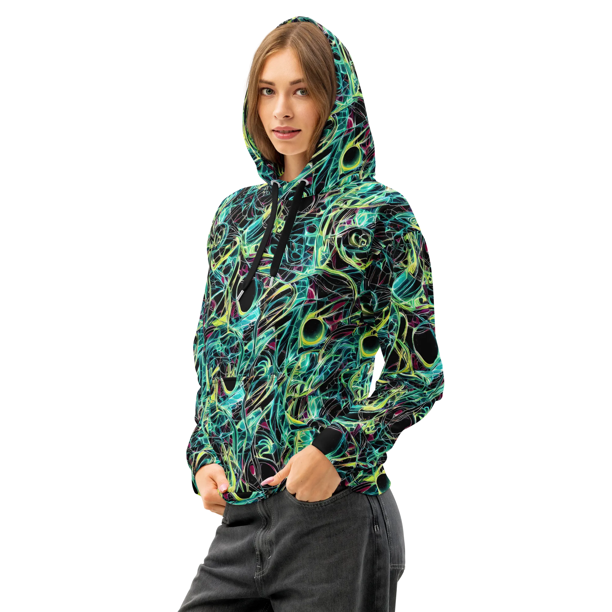 Vivid Circuitry on Cotton Hoodie — Left Front