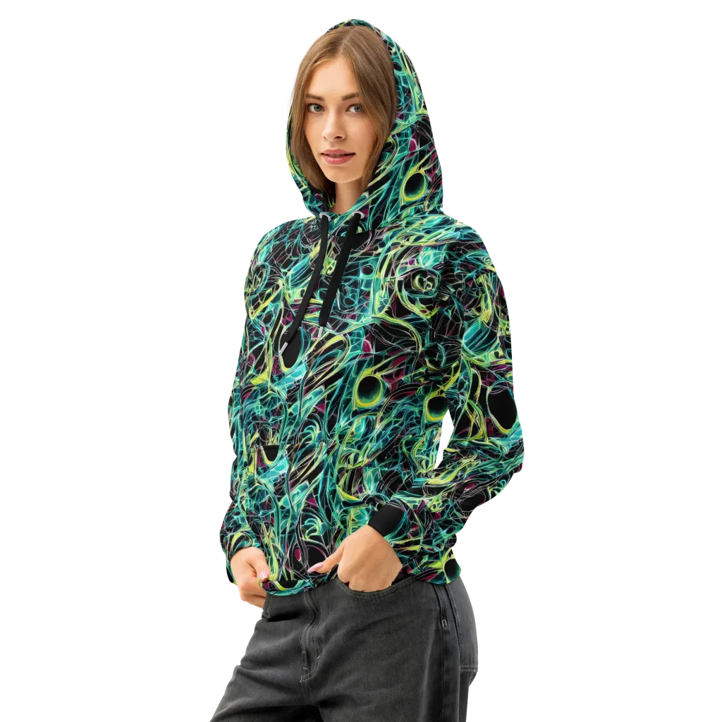Vivid Circuitry on Cotton Hoodie — Left Front