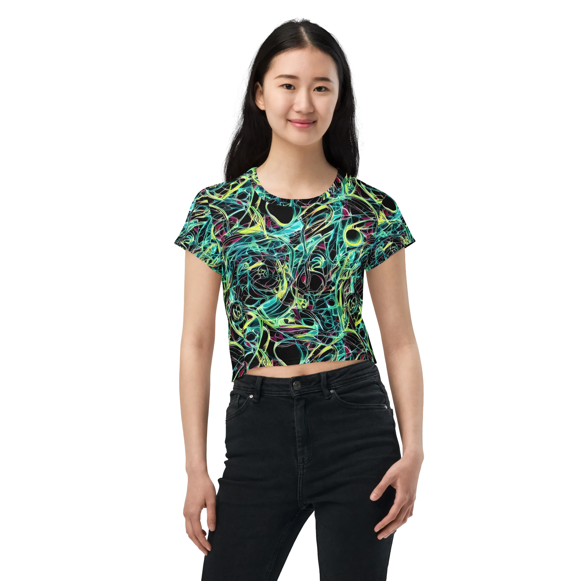 Vivid Circuitry on Crop Tee — Front