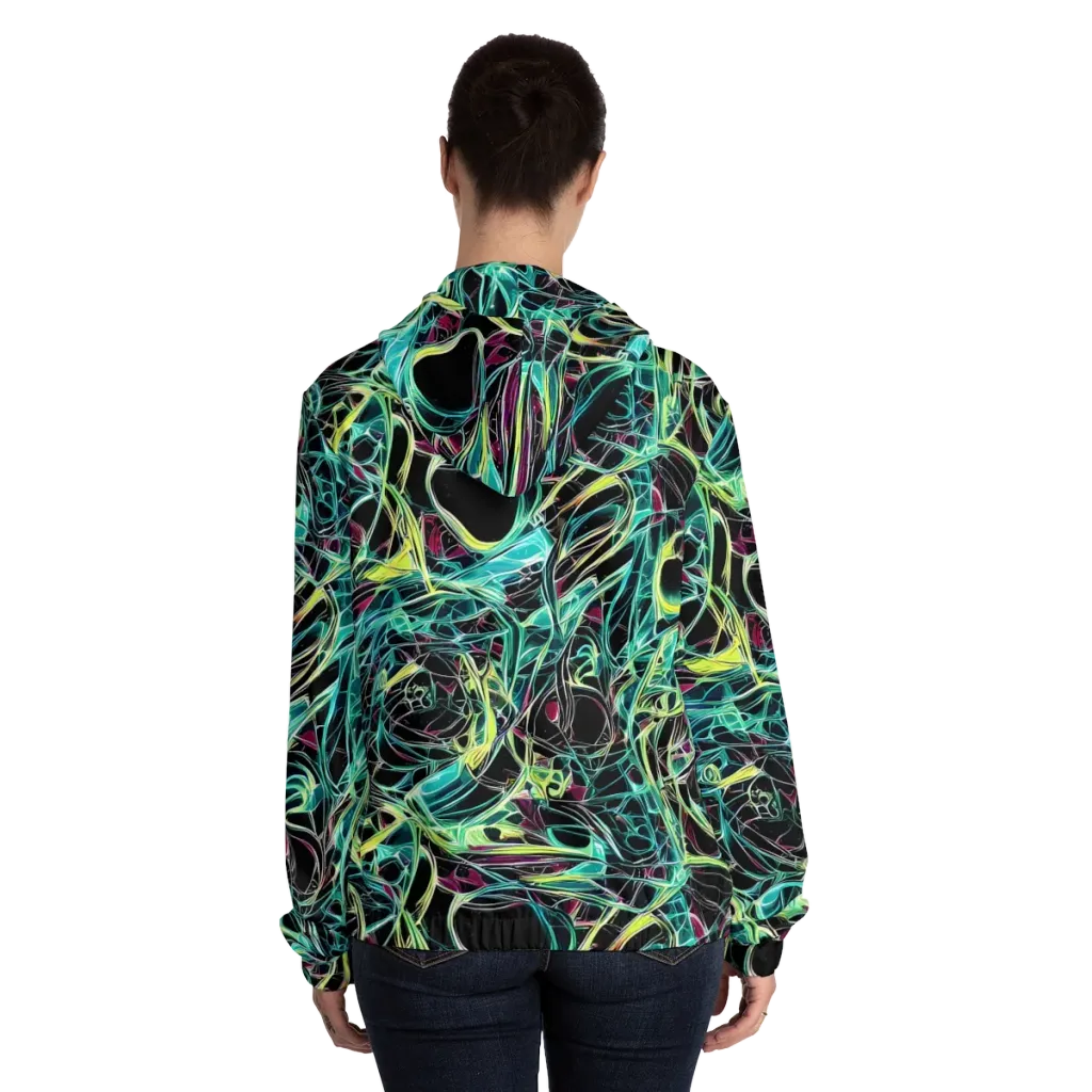 Vivid Circuitry on Women's Full-Zip Hoodie — Back On Person