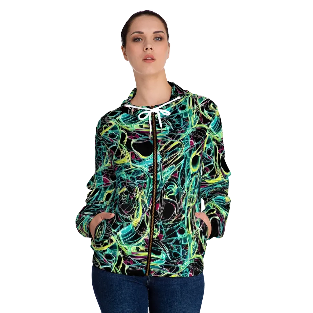 Vivid Circuitry on Women's Full-Zip Hoodie — Front On Person
