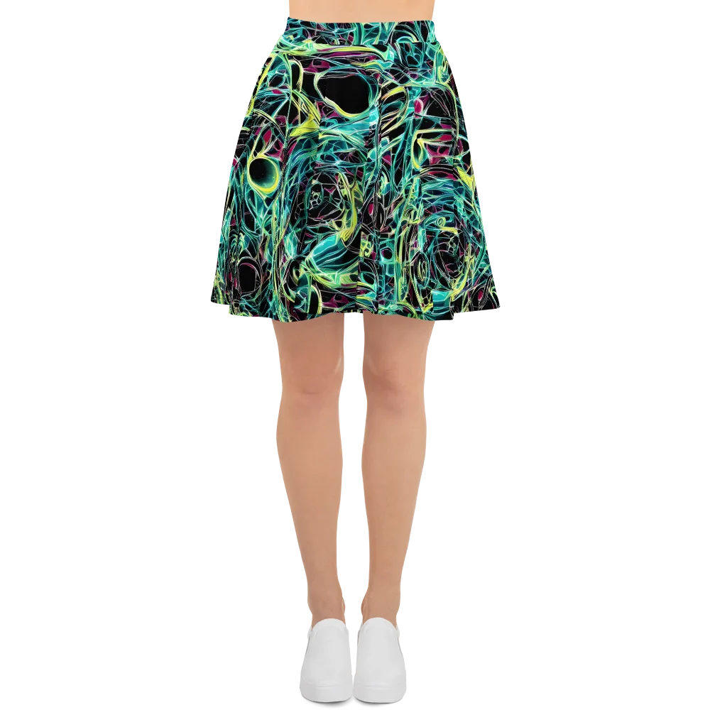 Vivid Circuitry on Skater Skirt — Front