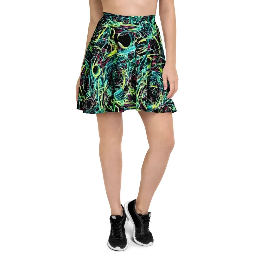 Vivid Circuitry on Skater Skirt — Front