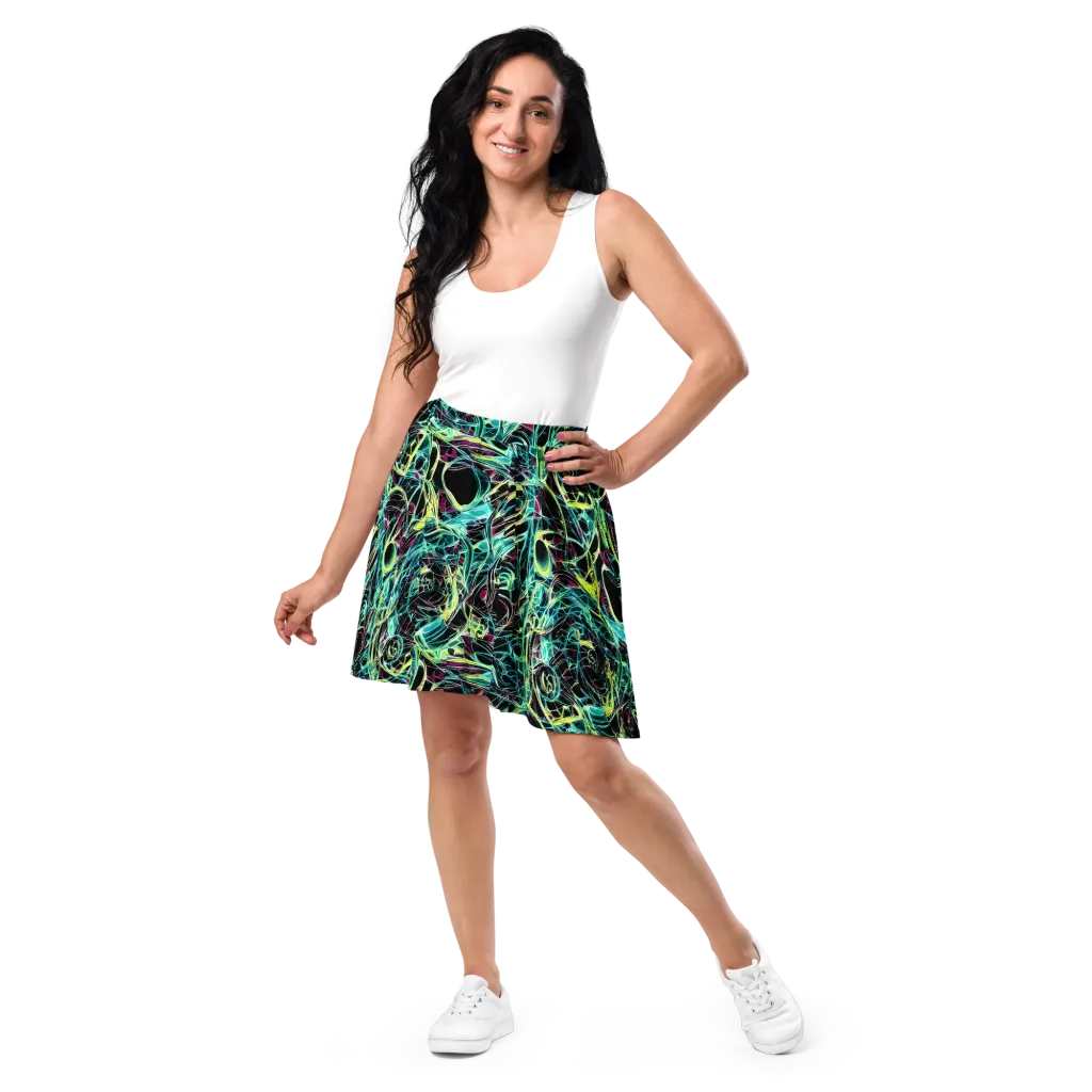 Vivid Circuitry on Skater Skirt — Front