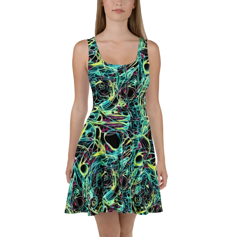 Vivid Circuitry on Skater Dress — Front