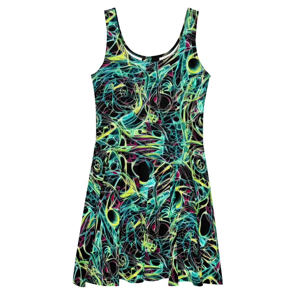Vivid Circuitry on Skater Dress — Front
