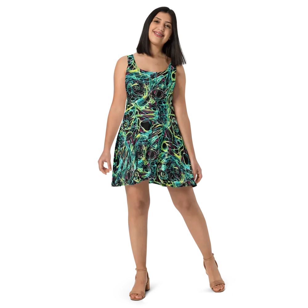 Vivid Circuitry on Skater Dress — Front