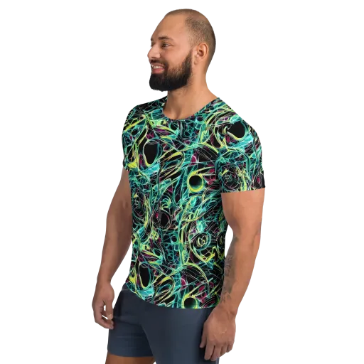 Vivid Circuitry on a Men's Athletic T-Shirt