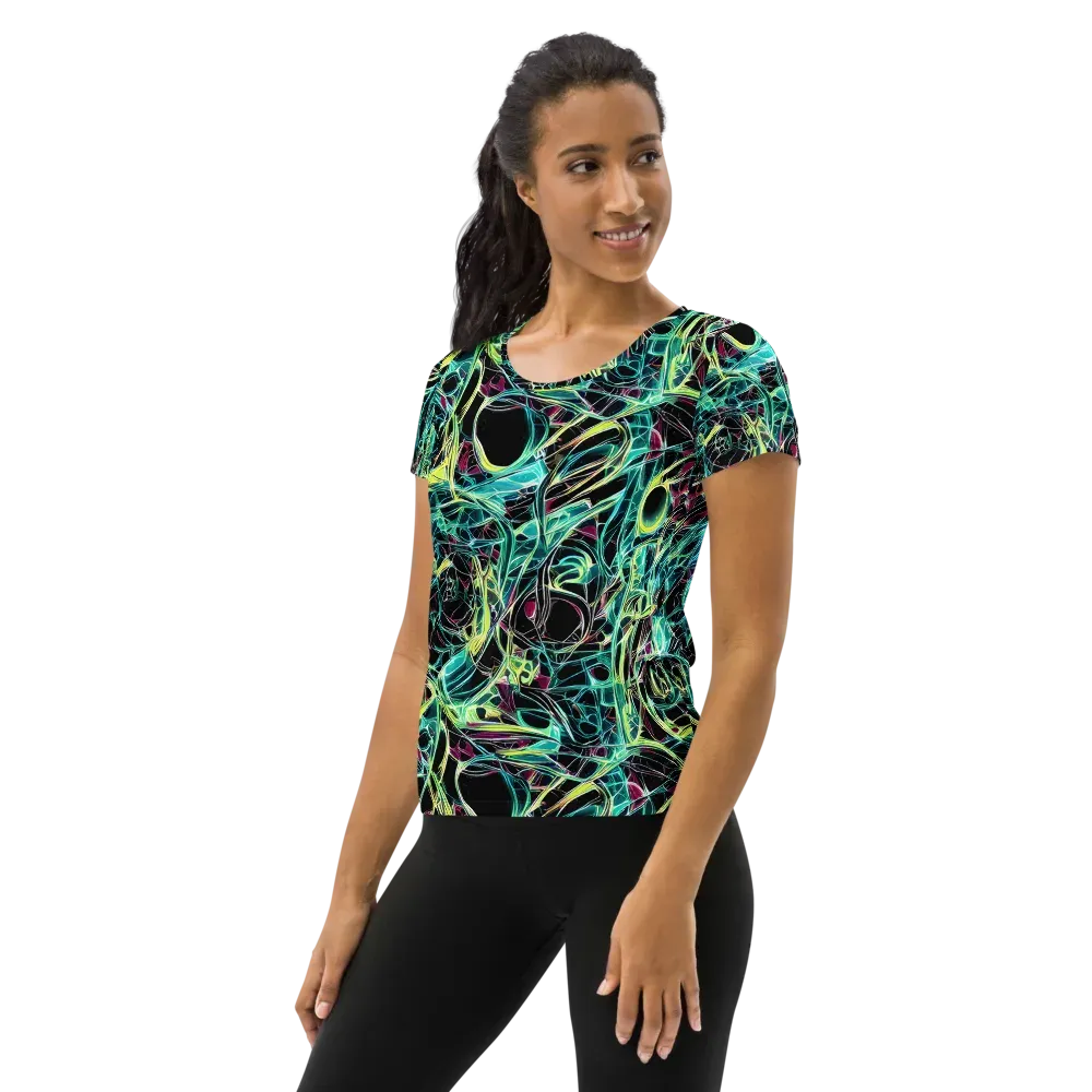 Vivid Circuitry on Women's Athletic T-Shirt — Left