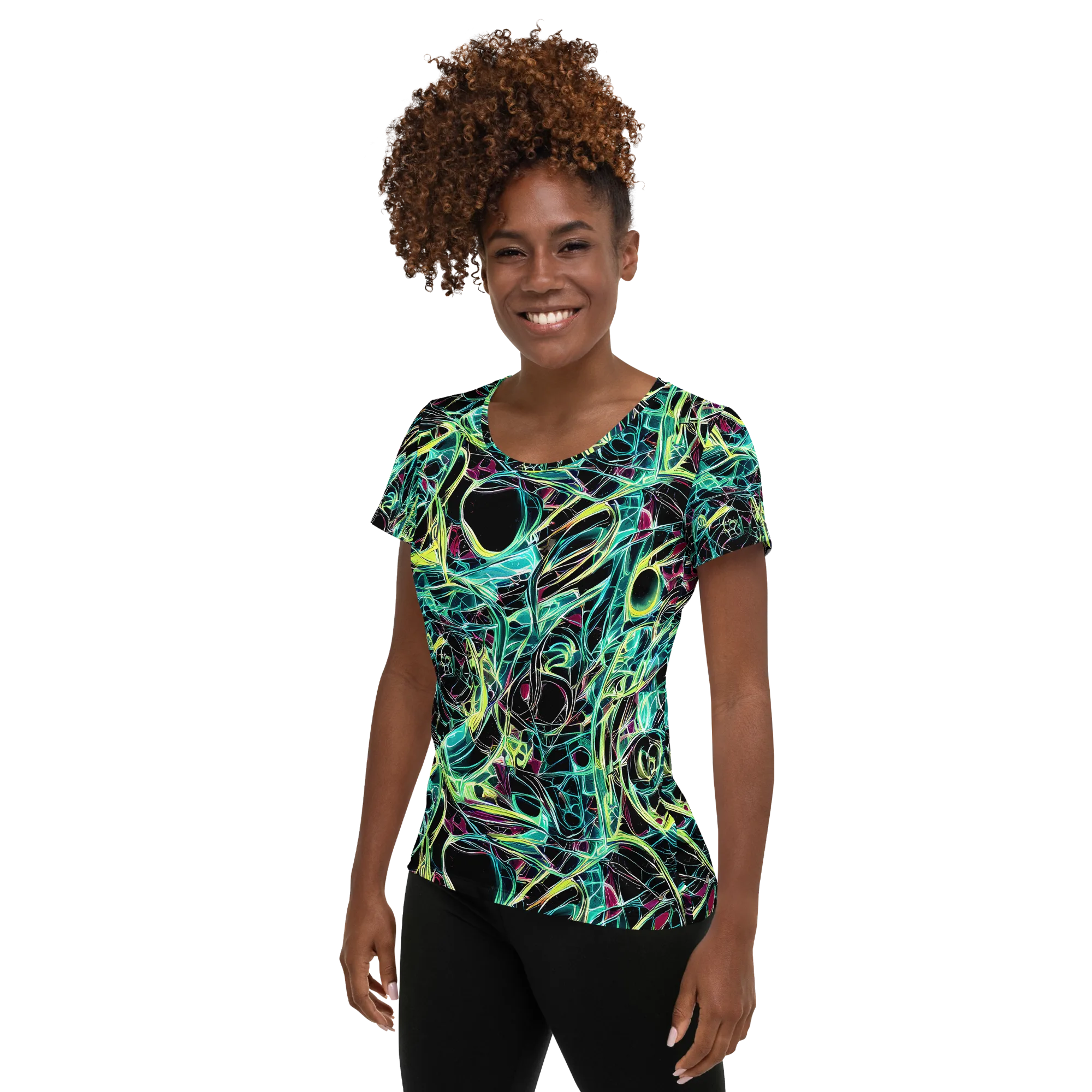 Vivid Circuitry on Women's Athletic T-Shirt — Left