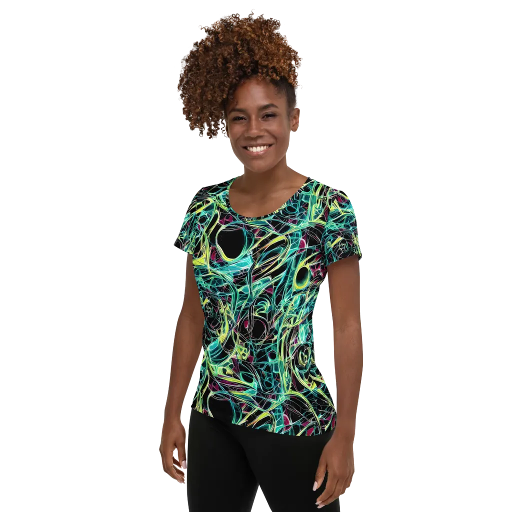 Vivid Circuitry on Women's Athletic T-Shirt — Left