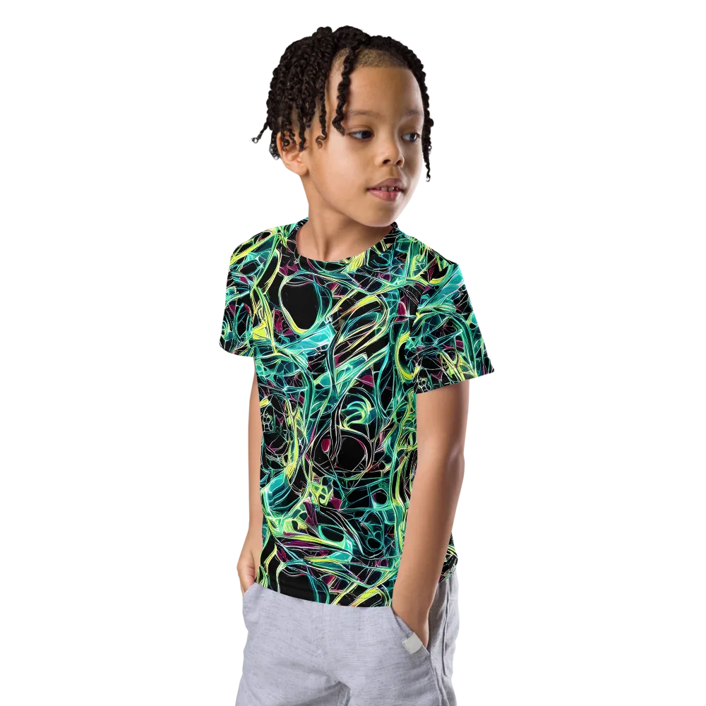 Vivid Circuitry on Kids Crew Neck T-Shirt — Left Front