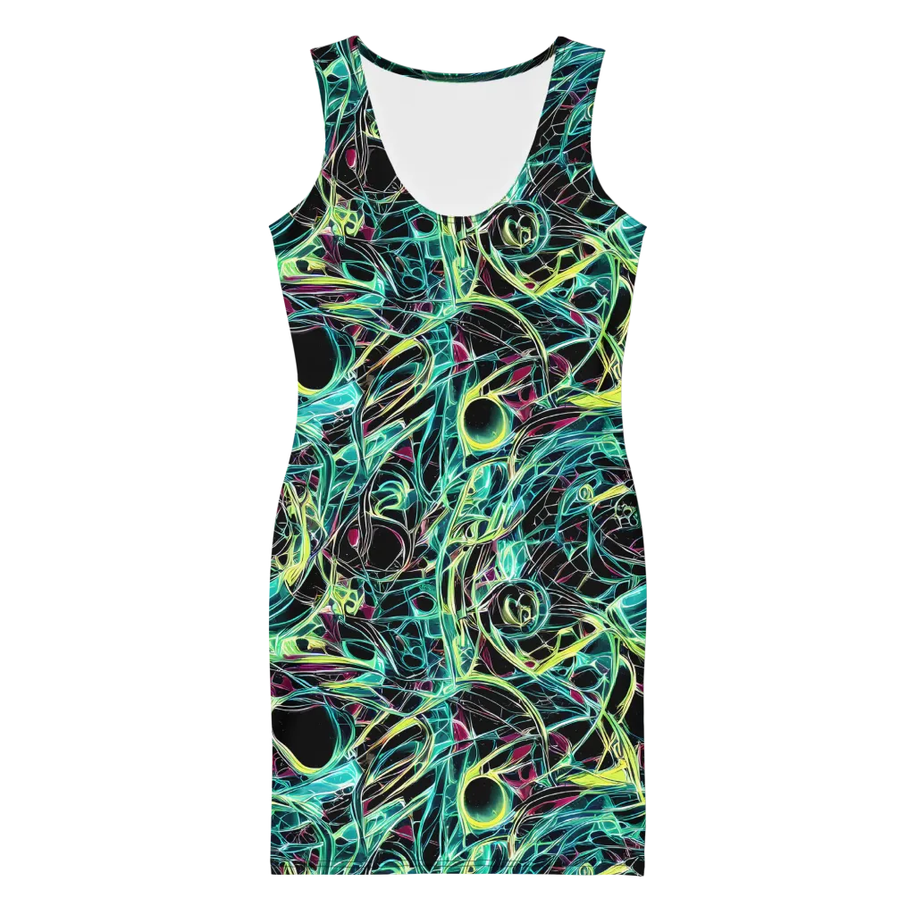 Vivid Circuitry on Bodycon Dress — Front