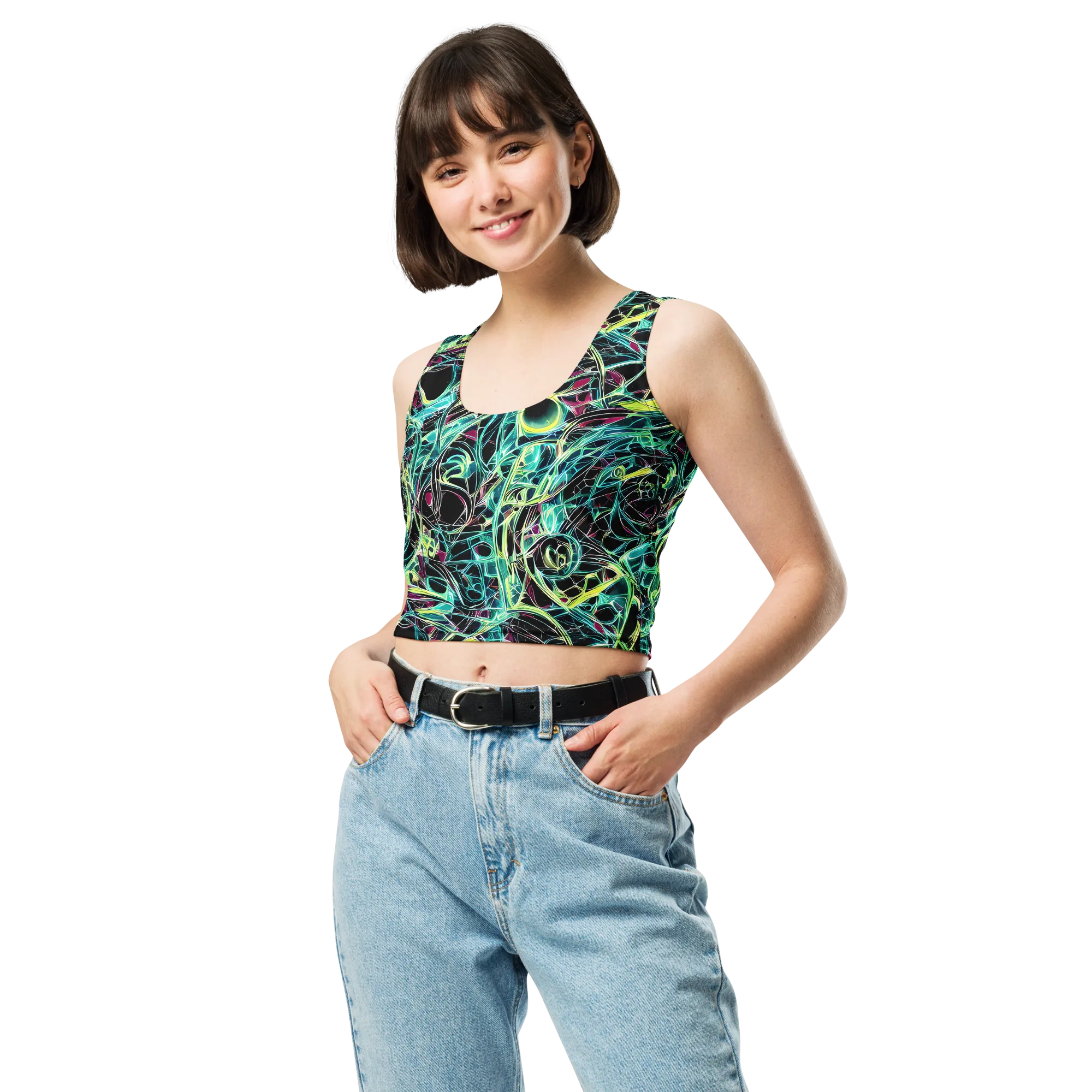 Vivid Circuitry on Crop Top — Front