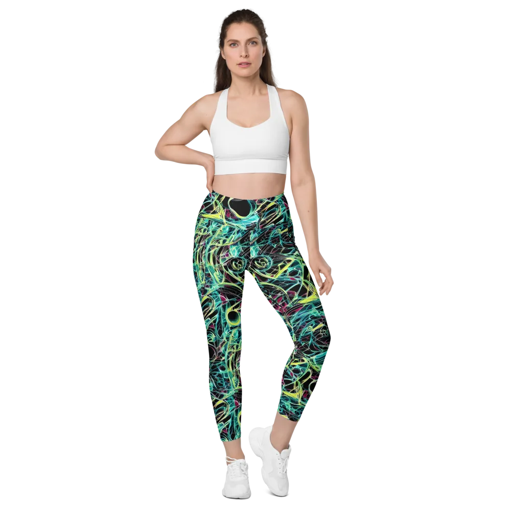 Vivid Circuitry on Leggings with Pockets — Front