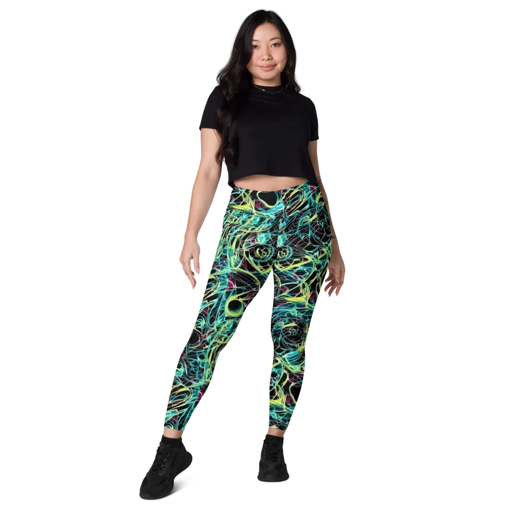 Vivid Circuitry on Leggings with Pockets — Front