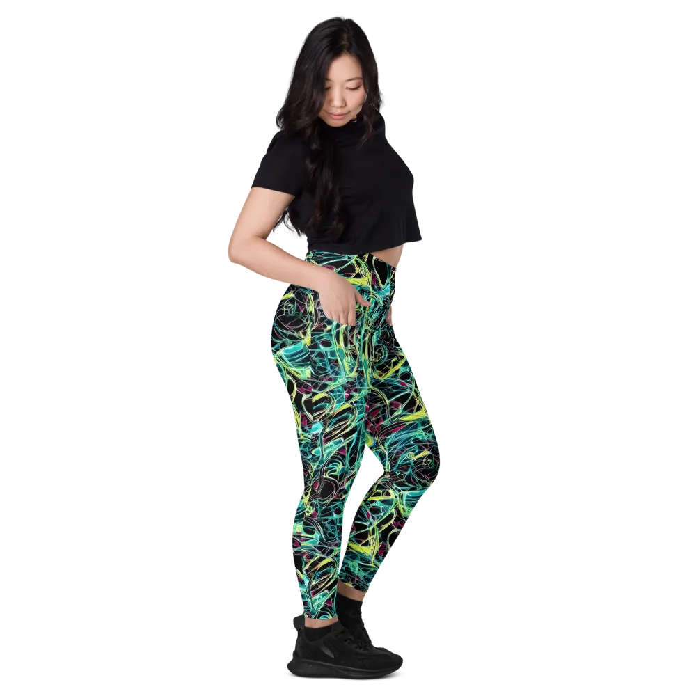 Vivid Circuitry on Leggings with Pockets — Right