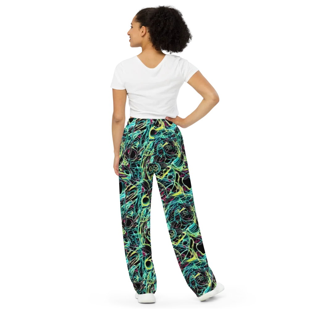 Vivid Circuitry on Wide-Leg Pants — Back