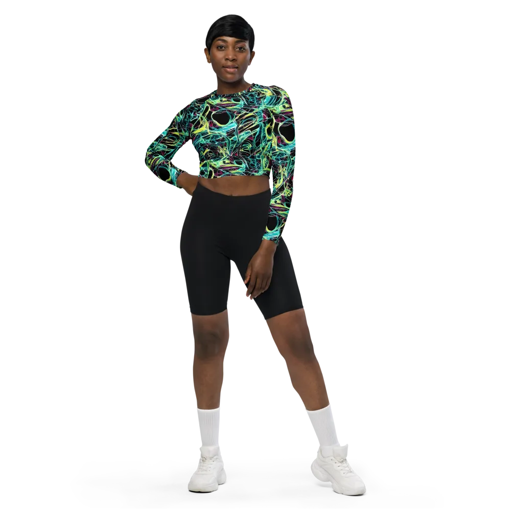 Vivid Circuitry on Long Sleeve Crop Top — Front
