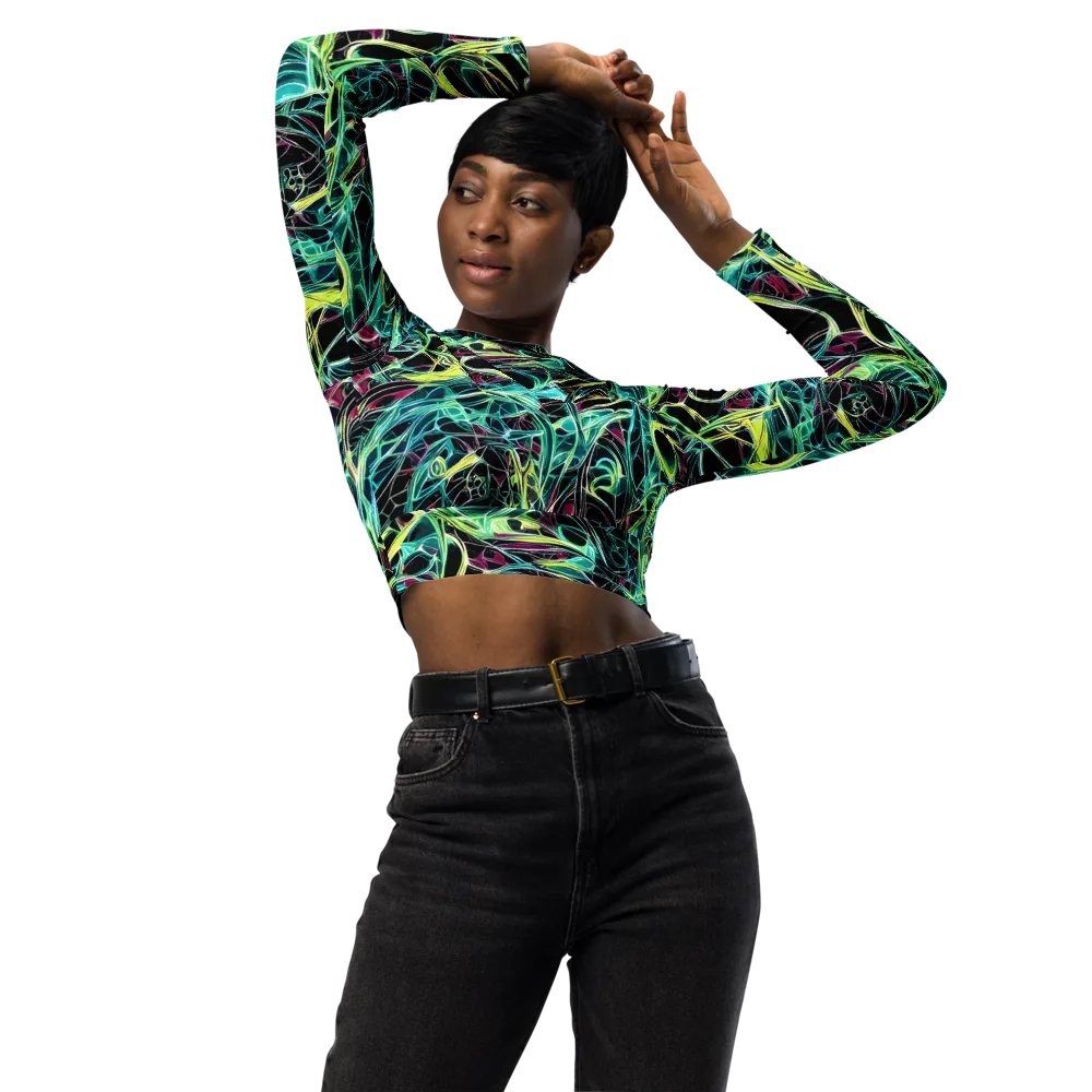Vivid Circuitry on Long Sleeve Crop Top — Front