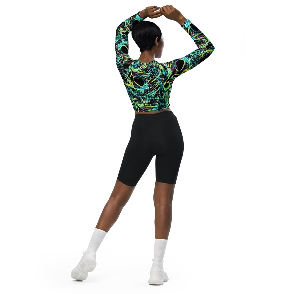Vivid Circuitry on Long Sleeve Crop Top — Back