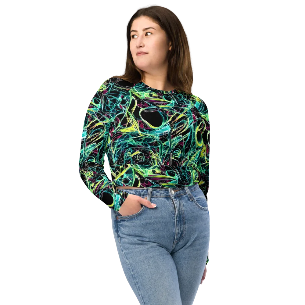 Vivid Circuitry on Long Sleeve Crop Top — Front