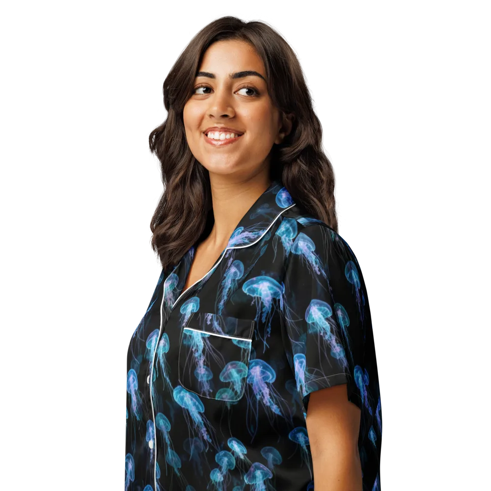 Deep Sea Reverie on Women's Short Sleeve Pajama Top — Left Front