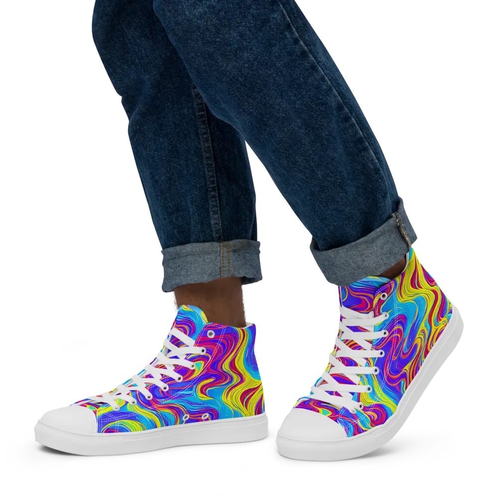 Spectrum Fever on Men's High Top Canvas Shoes — Left