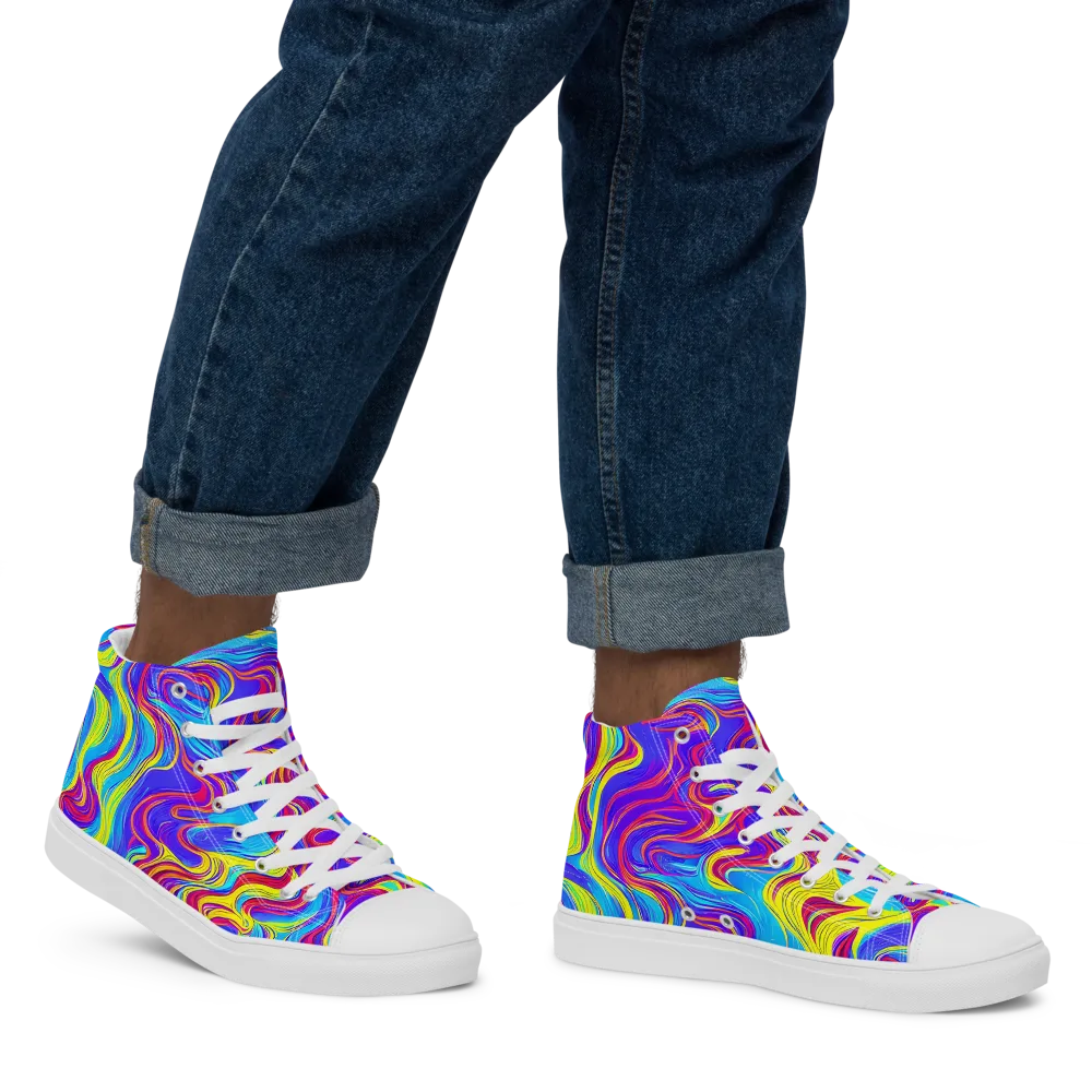 Spectrum Fever on Men's High Top Canvas Shoes — Right