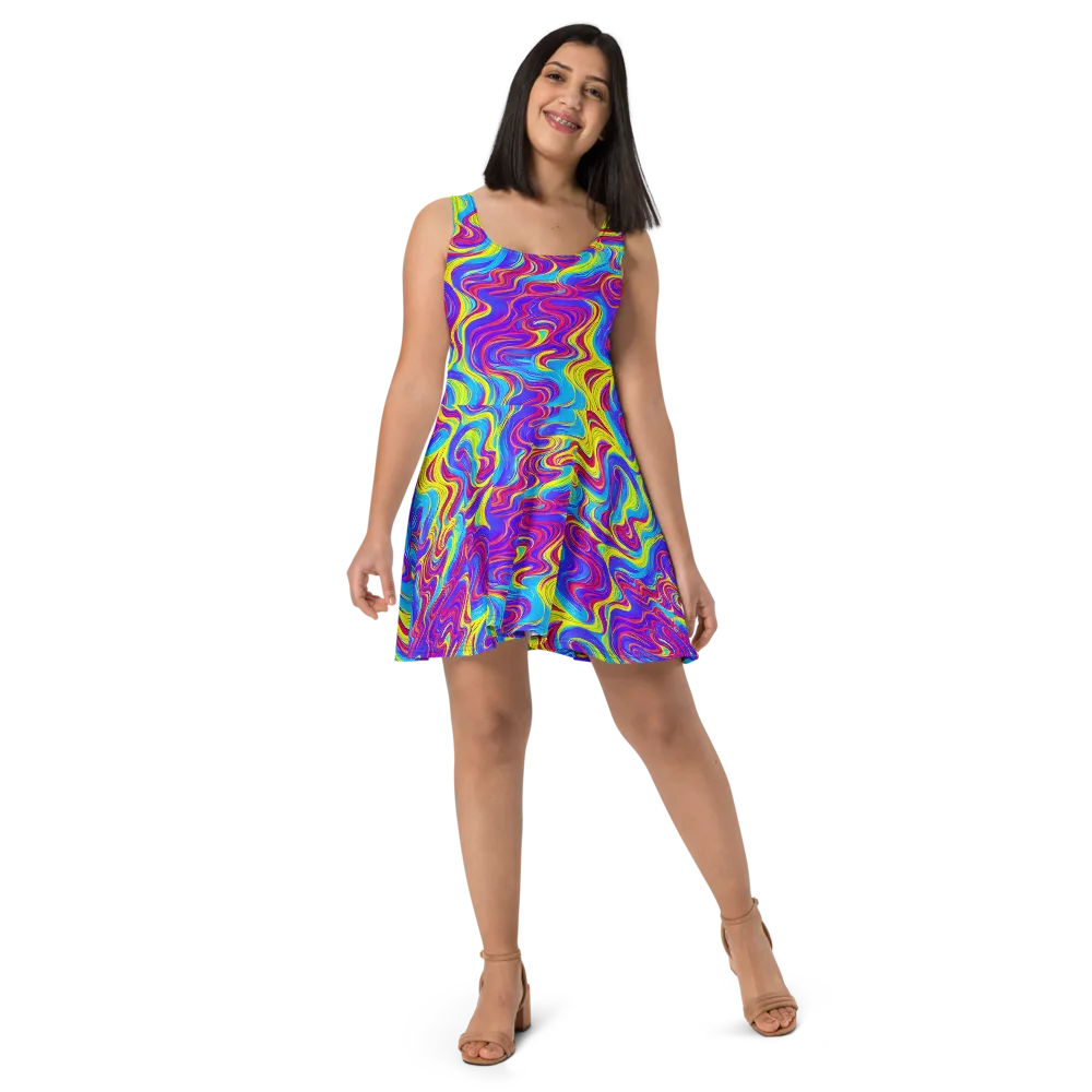 Spectrum Fever on Skater Dress — Front