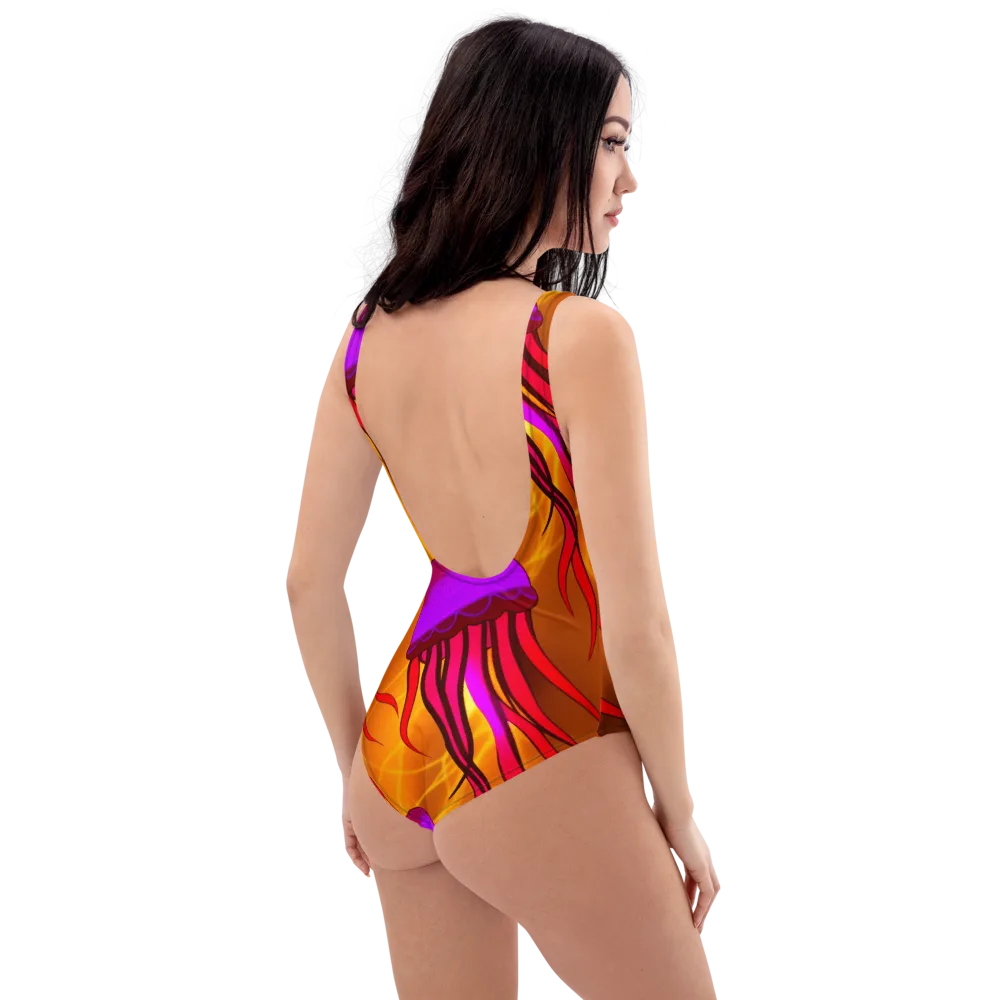 Violet Current on One-Piece Swimsuit — Right Back