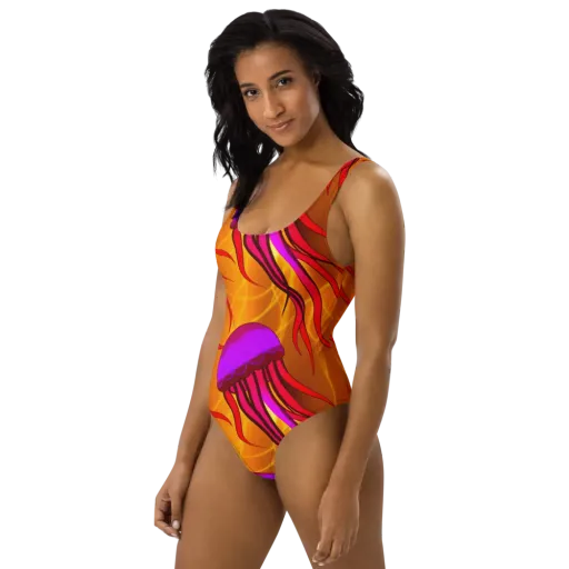 Violet Current on a One-Piece Swimsuit