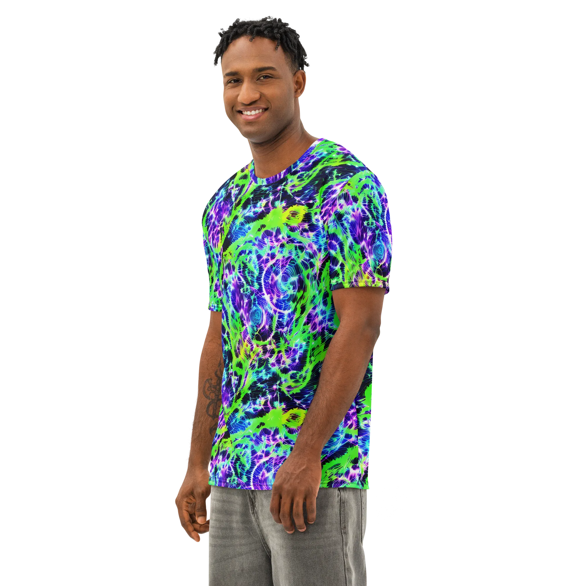 Plasma Spiral on Men's Cotton Crew Neck T-Shirt — Left Front