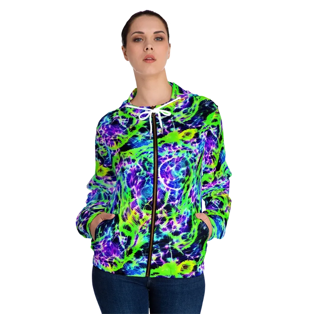 Plasma Spiral on Women's Full-Zip Hoodie — Front On Person