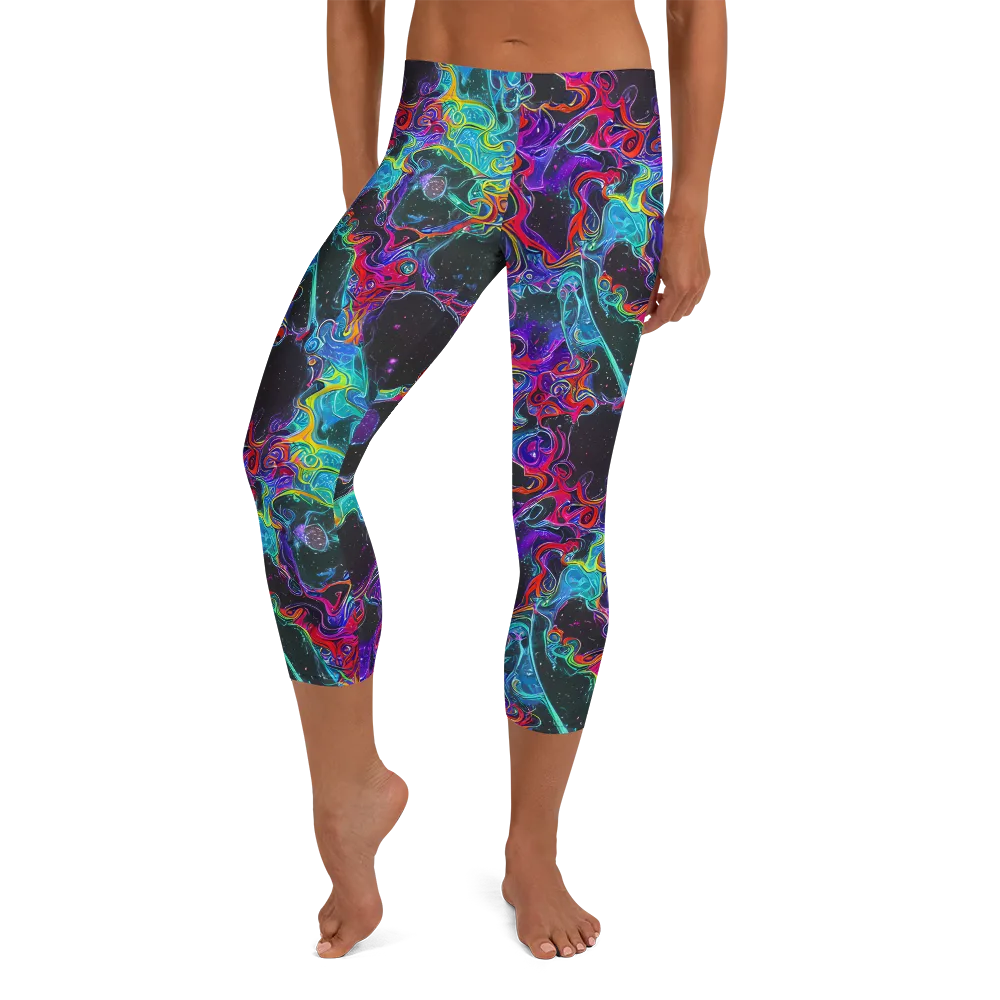 Midnight Eruption on Capri Leggings — Front