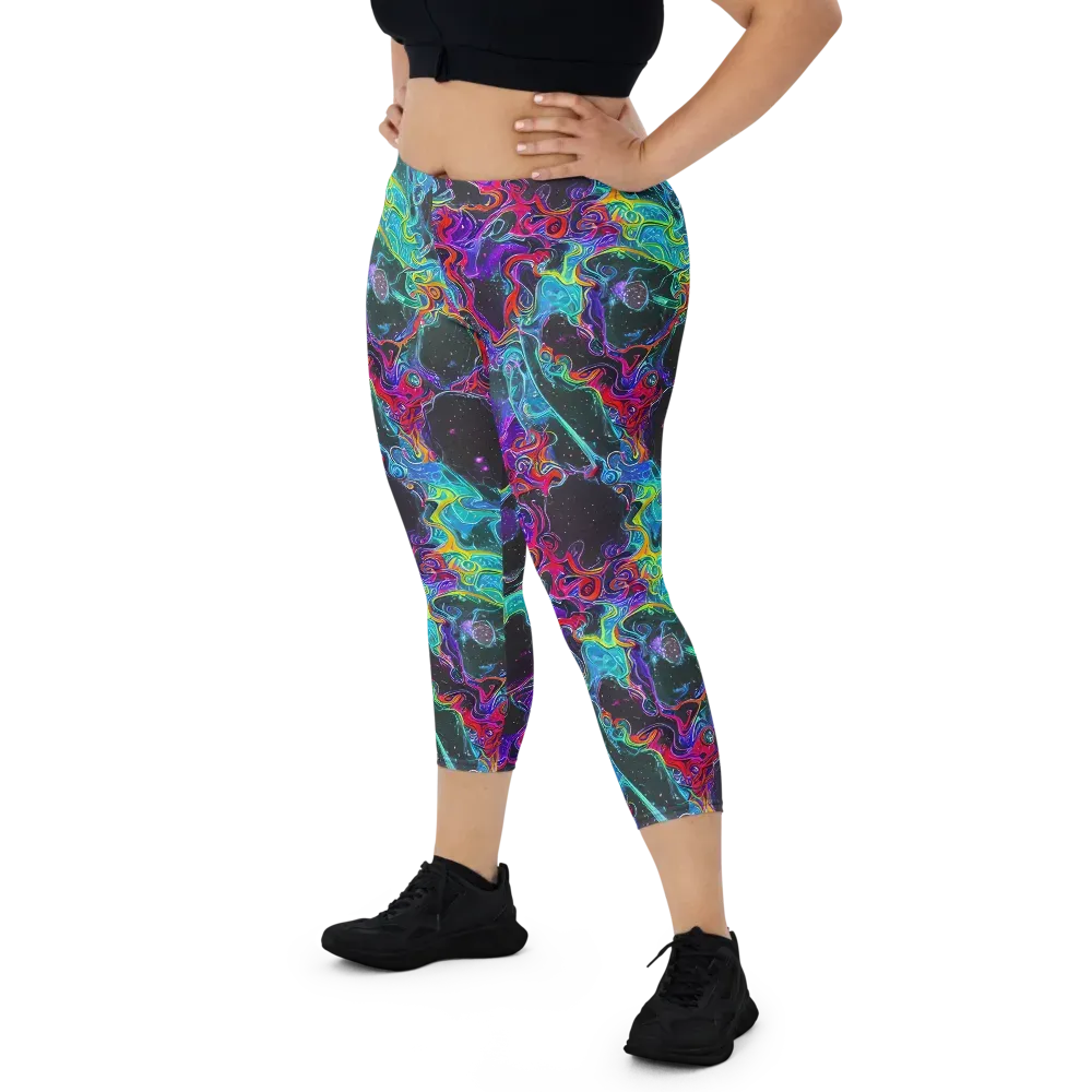Midnight Eruption on Capri Leggings — Front