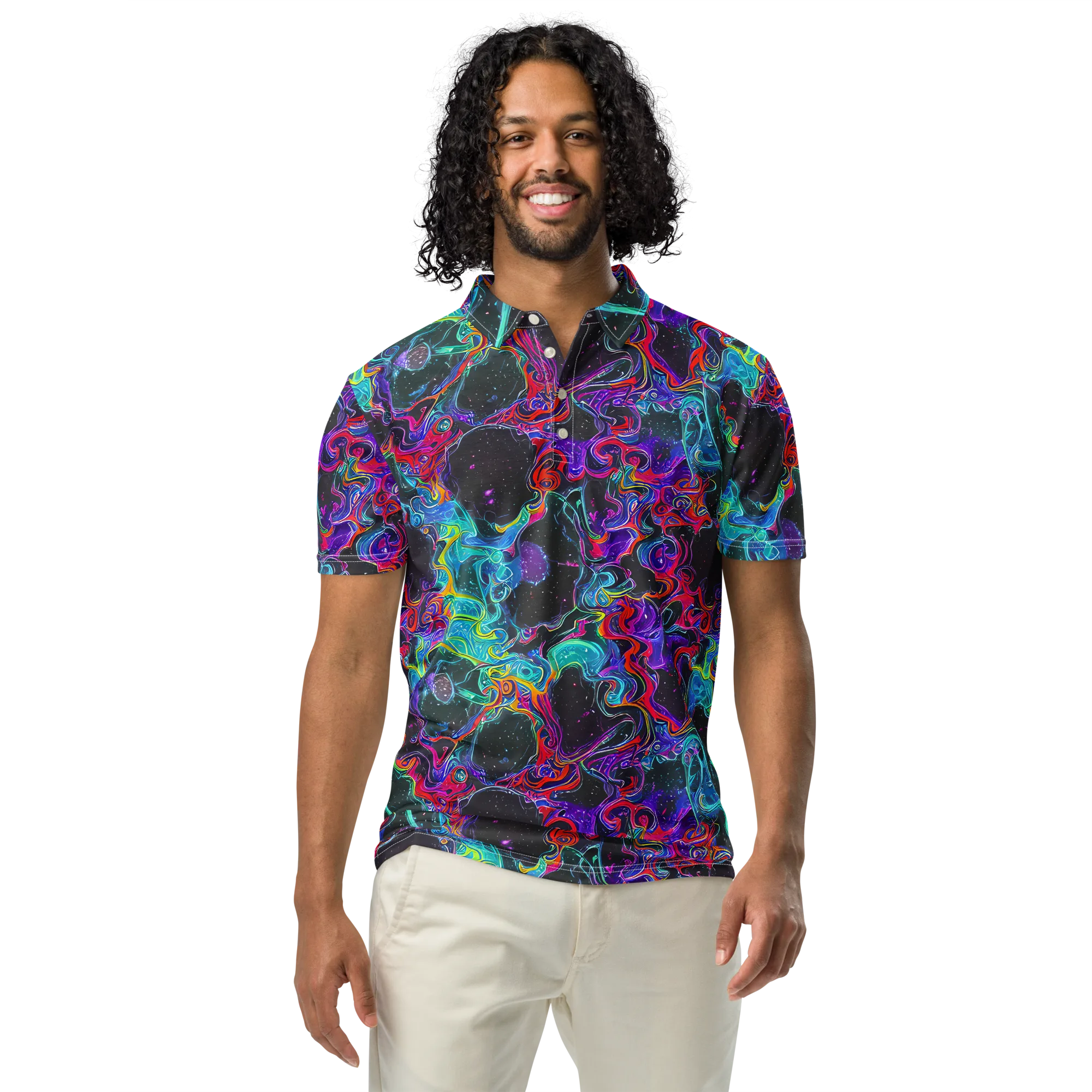 Midnight Eruption on Men's Slim Fit Polo Shirt — Front