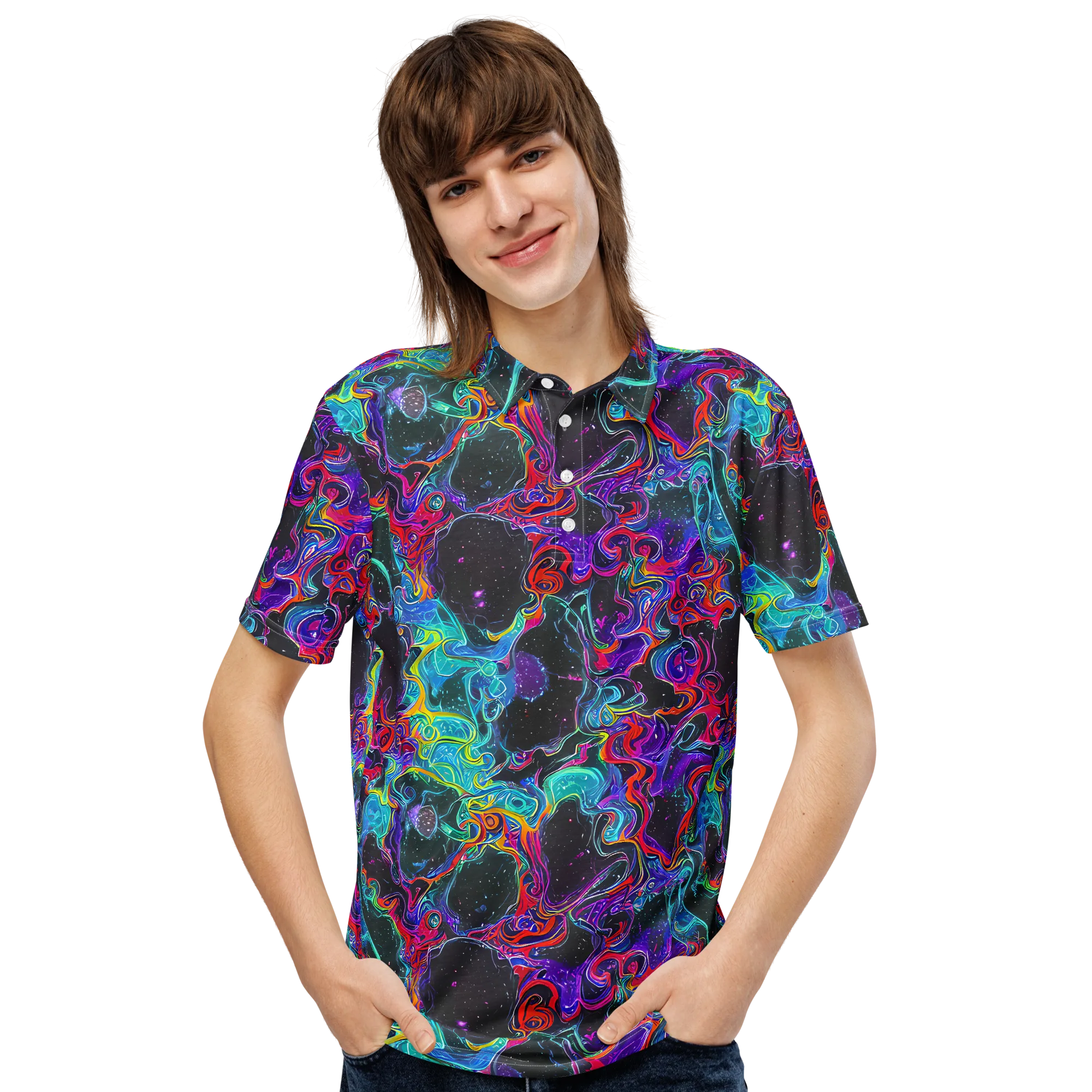 Midnight Eruption on Men's Slim Fit Polo Shirt — Front
