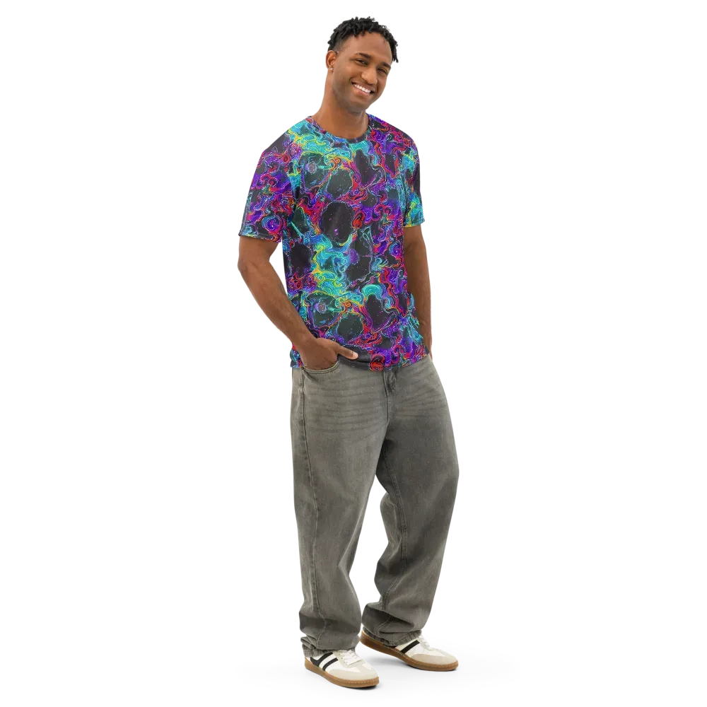 Midnight Eruption on Men's Cotton Crew Neck T-Shirt — Right Front
