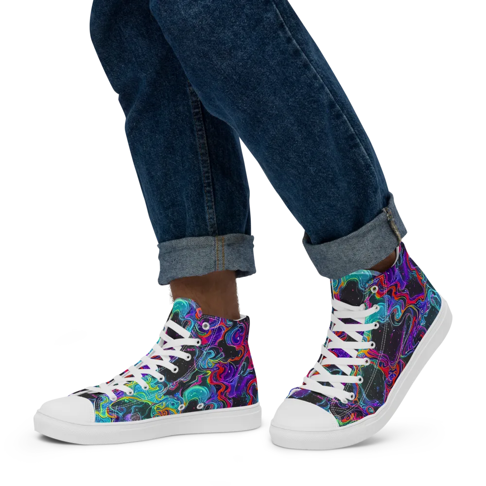 Midnight Eruption on Men's High Top Canvas Shoes — Left