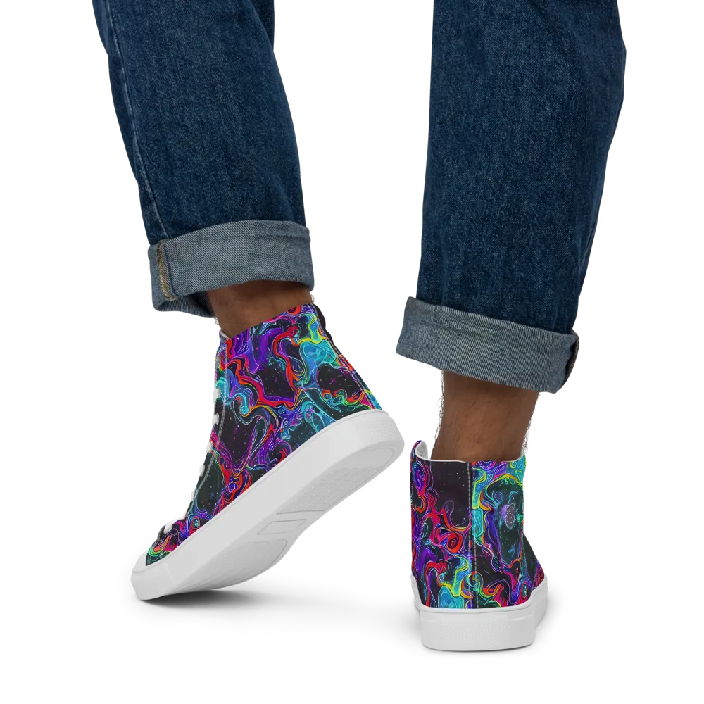 Midnight Eruption on Men's High Top Canvas Shoes — Back