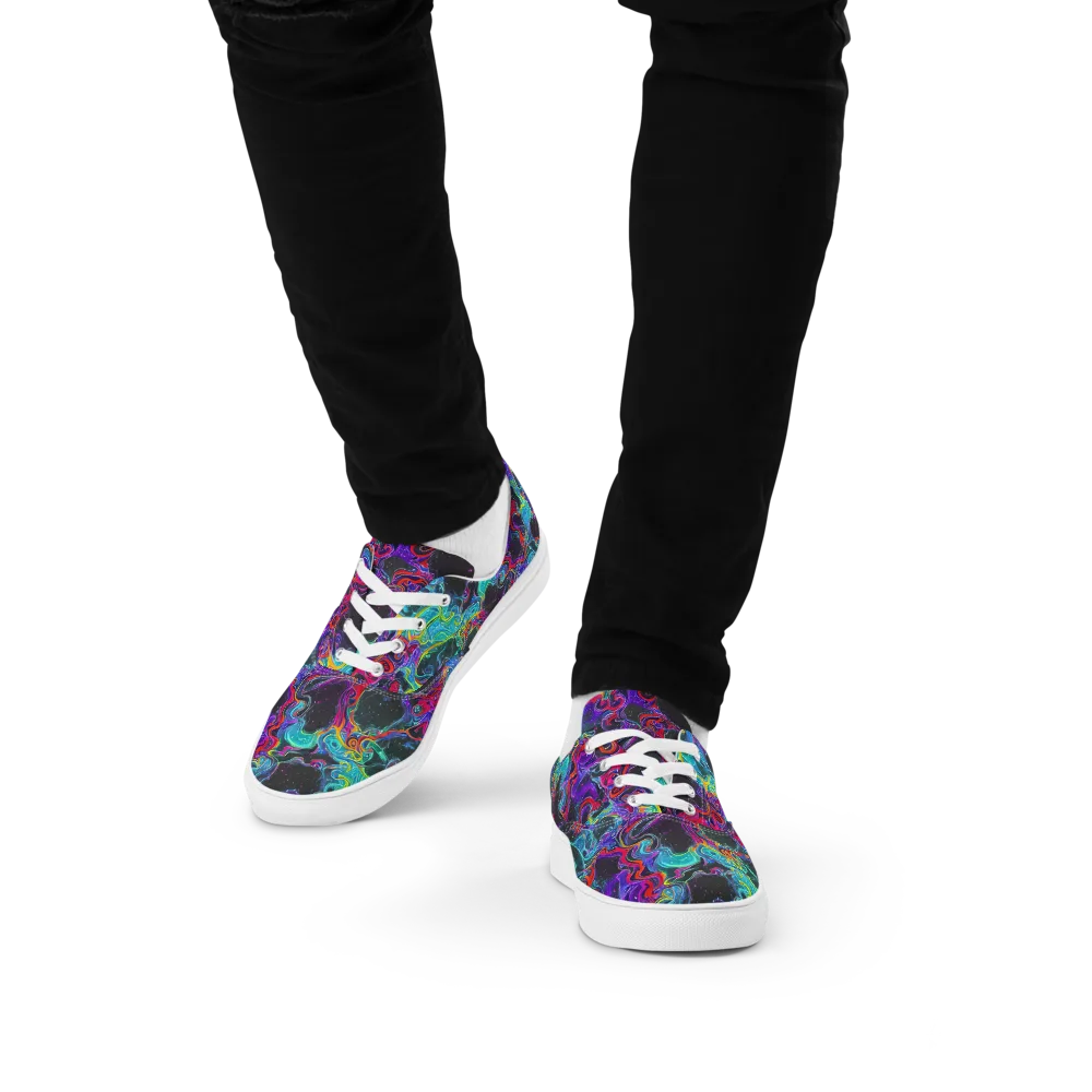 Midnight Eruption on Men's Lace-Up Canvas Shoes — Front
