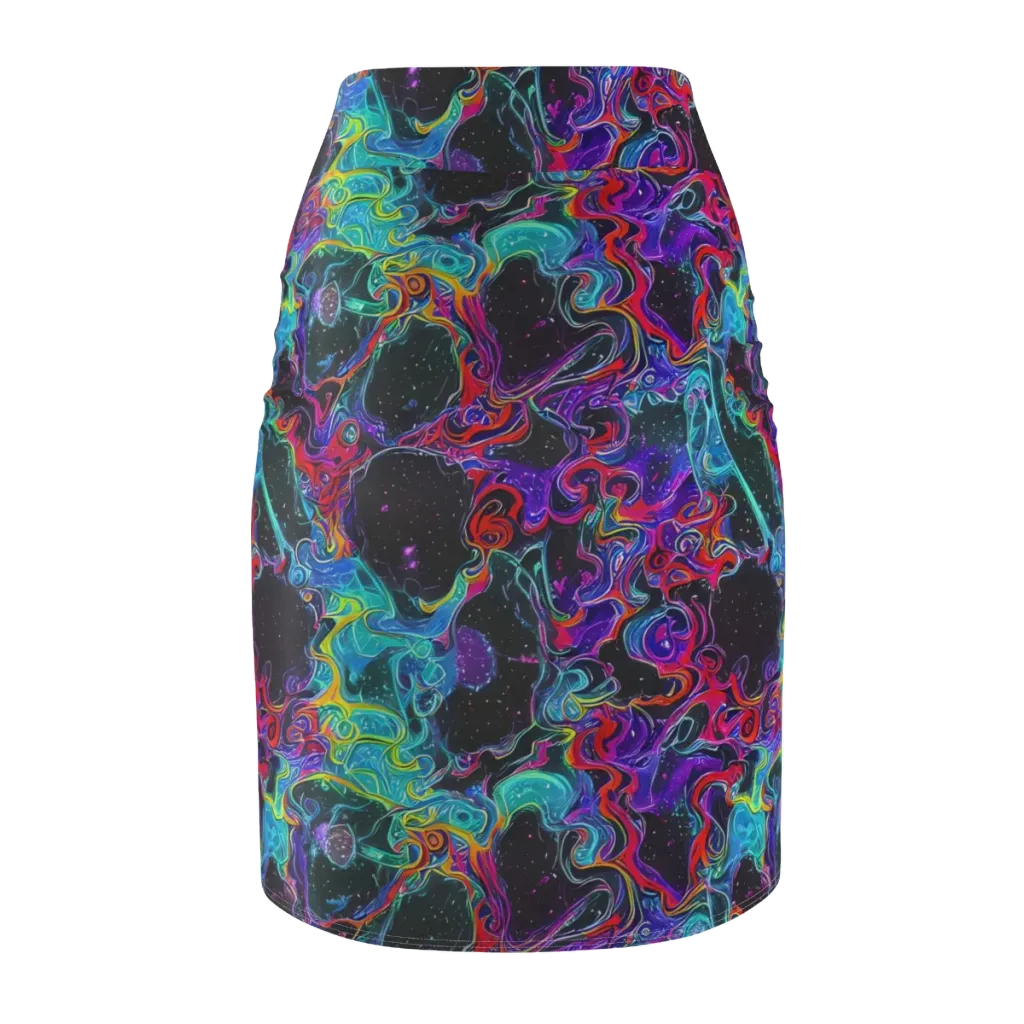 Midnight Eruption on Pencil Skirt — Back
