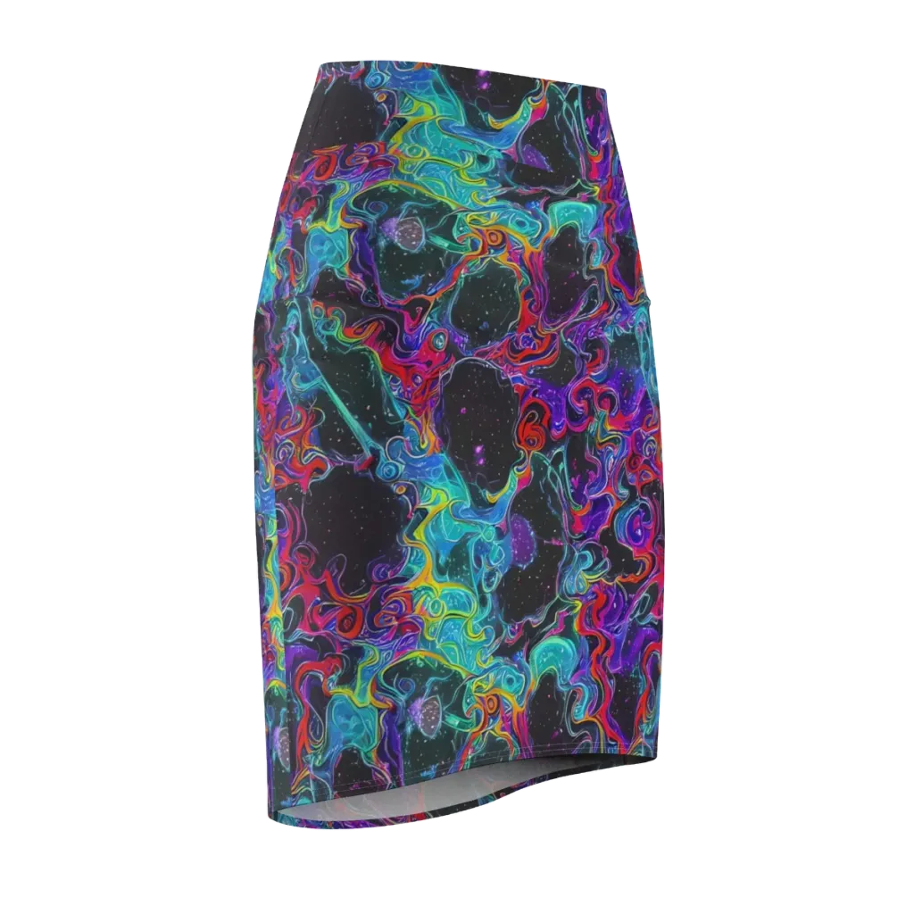 Midnight Eruption on Pencil Skirt — Front Side