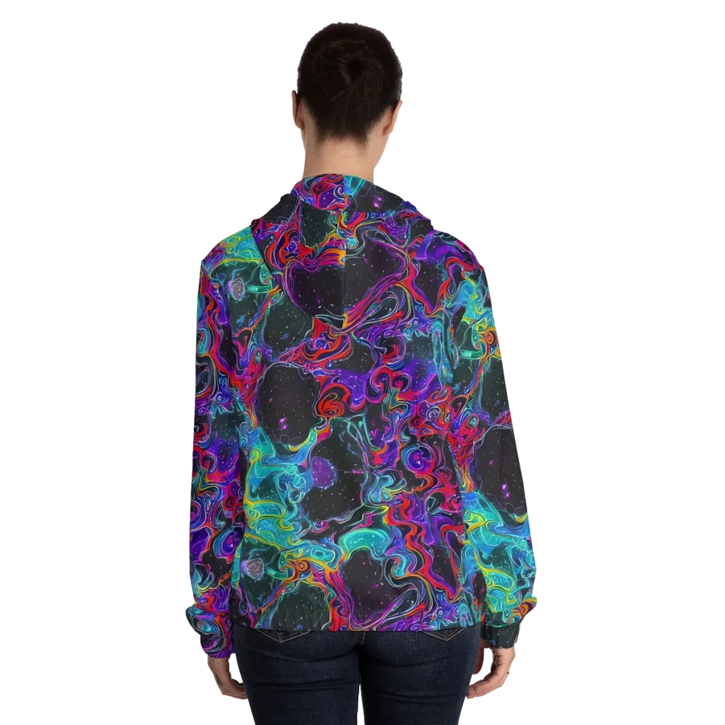Midnight Eruption on Women's Full-Zip Hoodie — Back On Person