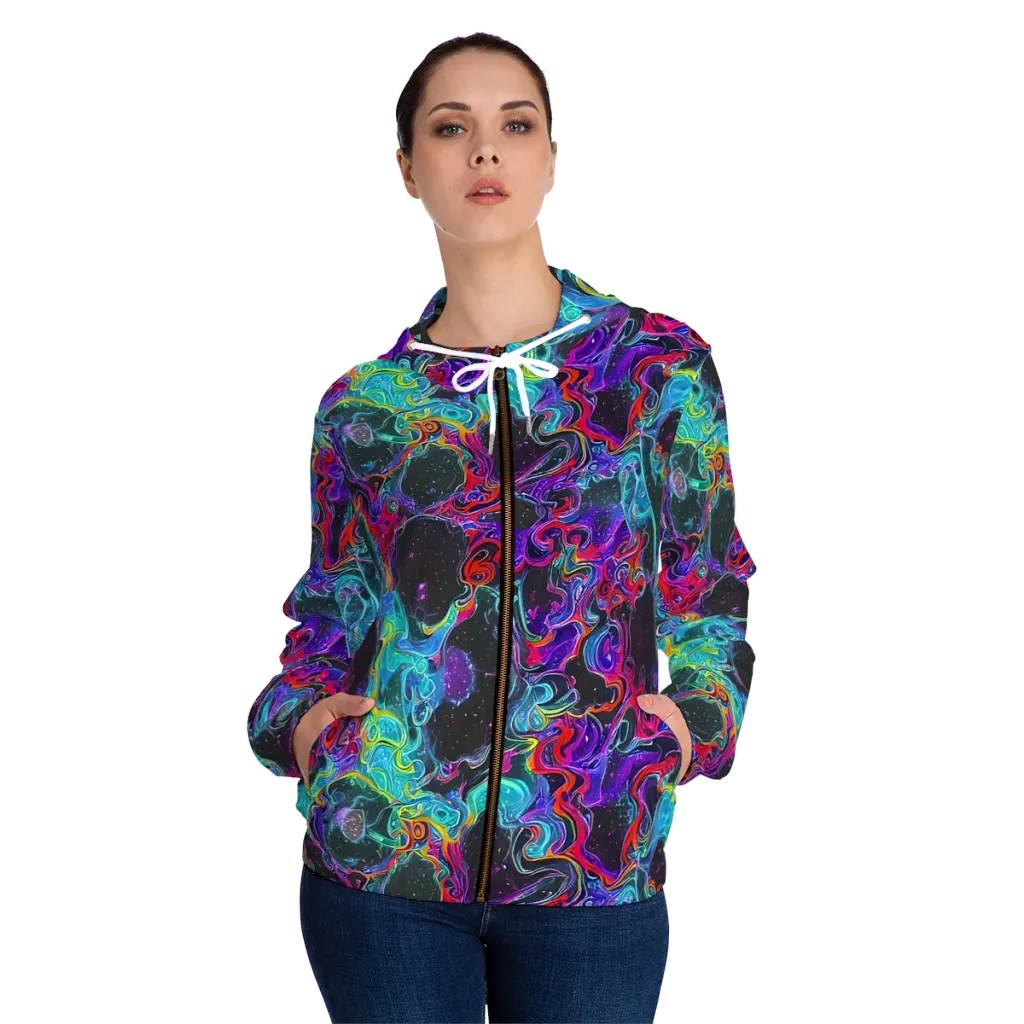 Midnight Eruption on Women's Full-Zip Hoodie — Front On Person