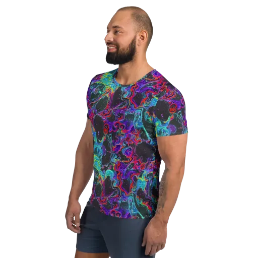 Midnight Eruption on a Men's Athletic T-Shirt